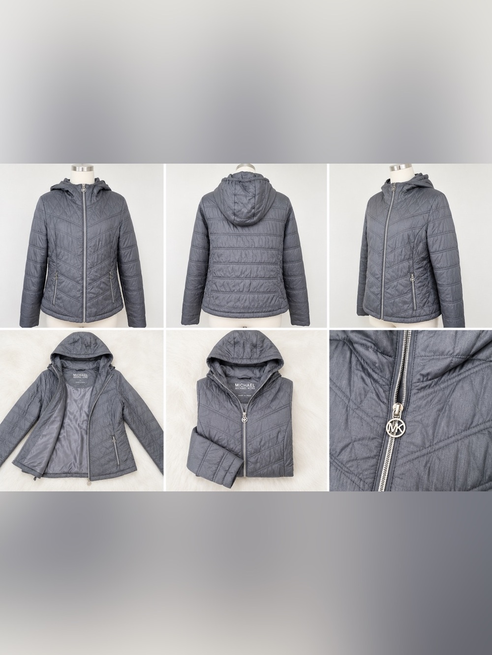 Michael Kors Gray Quilted Hooded Puffer Jacket